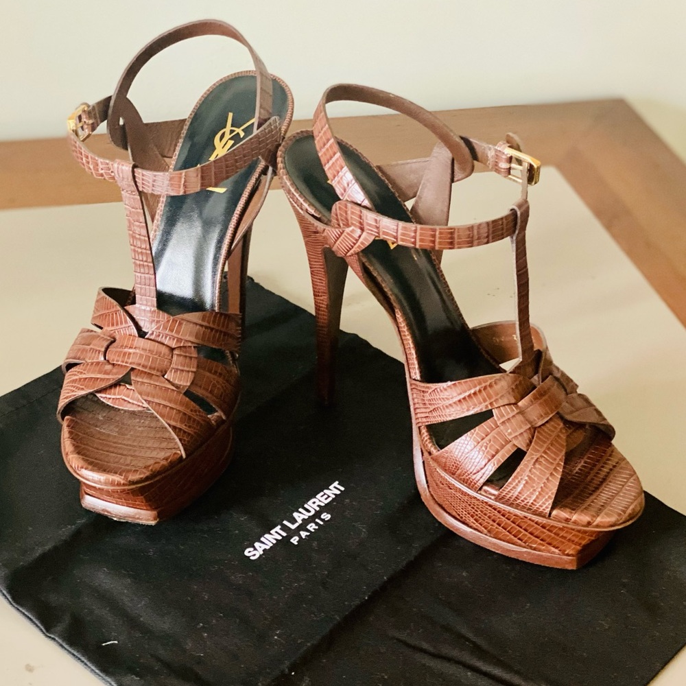 YSL SaintLaurent brown TRIBUTE PlatformSandal sz40